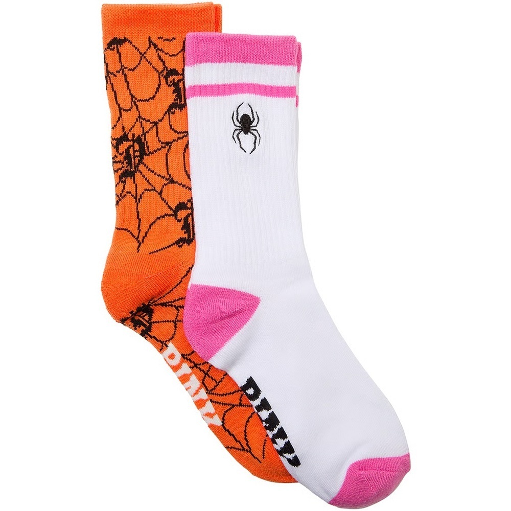 Victoria's Secret PINK Pack of 2 Crew Socks Orange & Pink Spider Webs NWT
